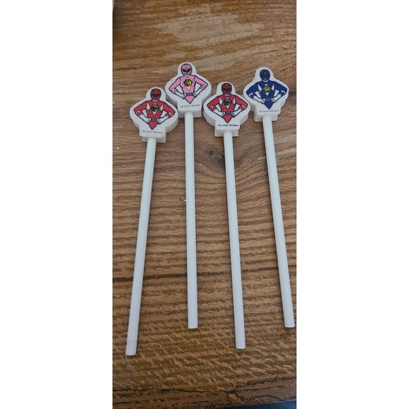 Lot of 4 - 1994 Mighty Morphin Power Rangers Pencil W/ Eraser Top Topper - Picture 1 of 4